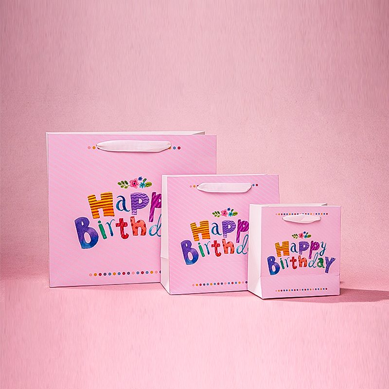 Pink happy birthday gift paper bag for kids