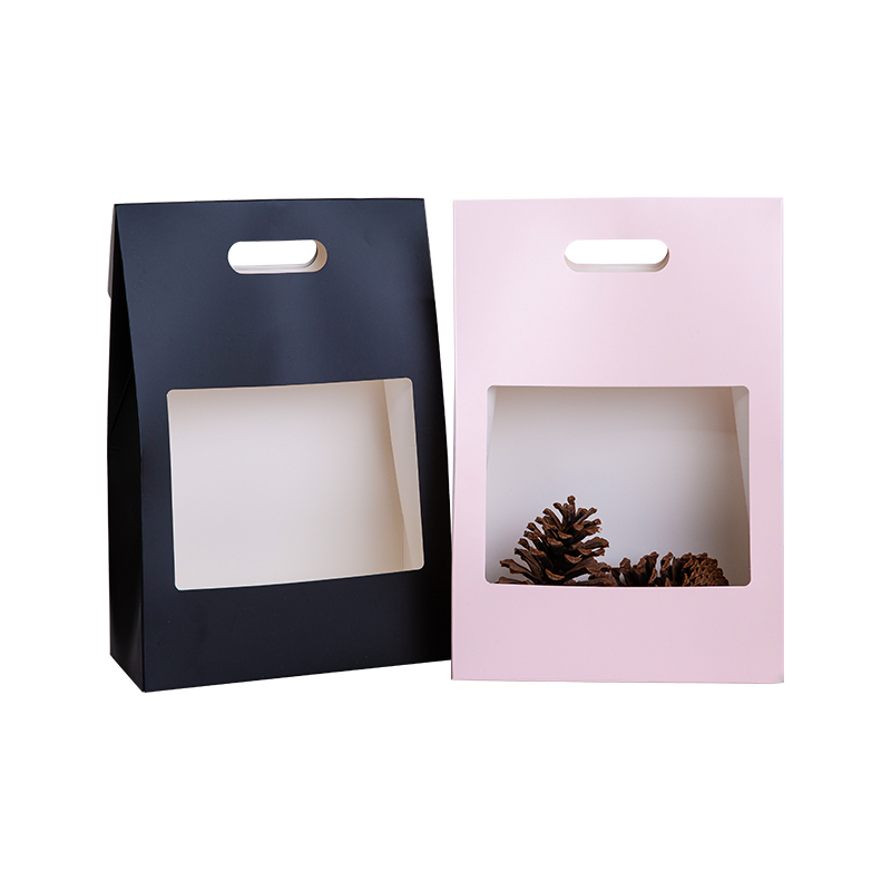 Retail transparent window flower paper box with handle