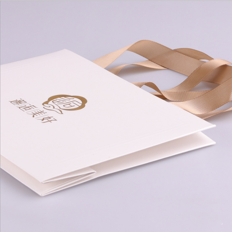Custom Luxury Ribbon Handle White Cardboard Shopping Packaging paperBag