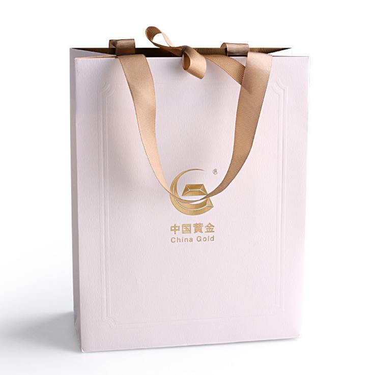 Custom Luxury Ribbon Handle White Cardboard Shopping Packaging paperBag